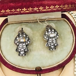 Gorgeous Pair of Crystal & Baguette Silver Clip On Earrings circa 1940&#39;s.