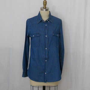 vintage Route 66 womens dark blue denim blouse long sleeves size medium image 1