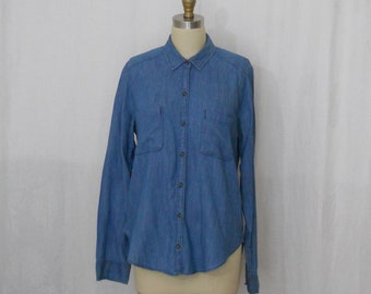 vintage denim blue  long sleeve blouse very soft  and light fabric