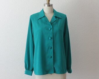 Emerald green secretary collared long sleeves blouse