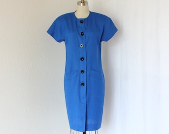 Albert Nipon for Talbots blue sheath button down dress size 8 petite