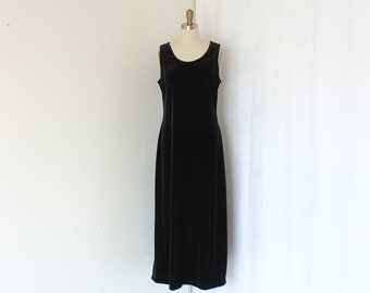 vintage black maxi evening dress plush velvet sleeveless
