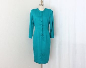 1980s career sheath dress by Oberon in teal  made in U.S.A.