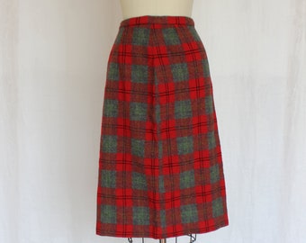 Vintage  plaid wool high waist A-line skirt