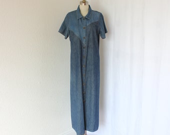 Denim shift denim dress button down