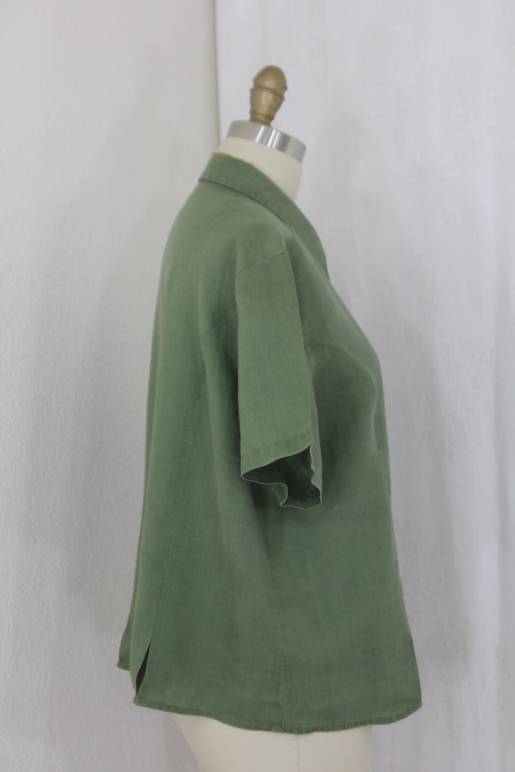 Vintage  flax linen collared blouse  forest green… - image 4