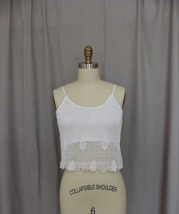 white midriff top with lace overlay