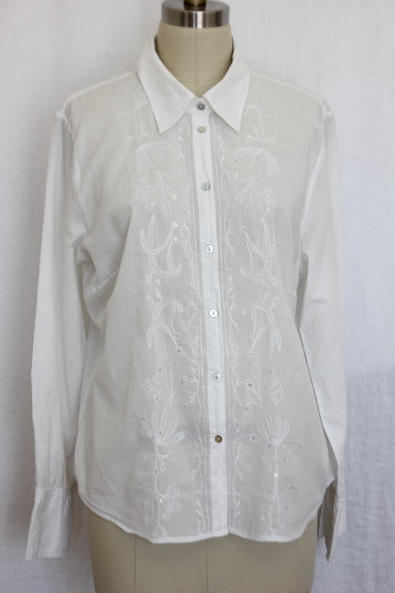 Gloria Vanderbilt white long sleeves blouse size … - image 2