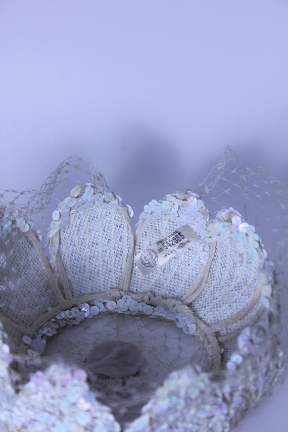 1930s wedding hat, off white, sequins, hatters un… - image 7