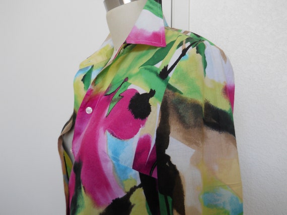 vintage blouse with colorful water color style pa… - image 3