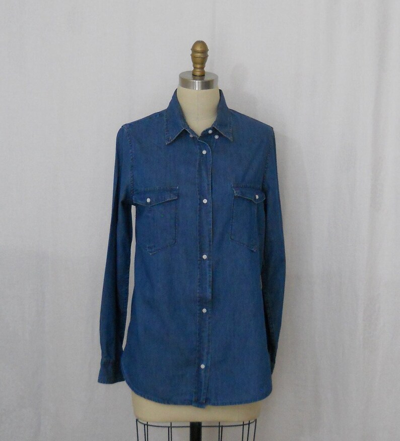 vintage Route 66 womens dark blue denim blouse long sleeves size medium image 1