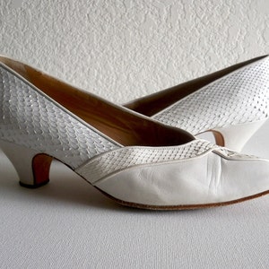 vintage 1960s designer pumps in white snake skin by Maud Frizon image 1