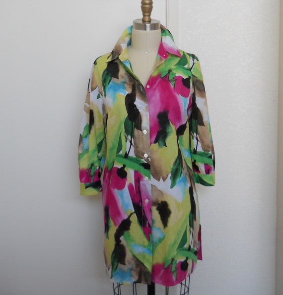 vintage blouse with colorful water color style pa… - image 5