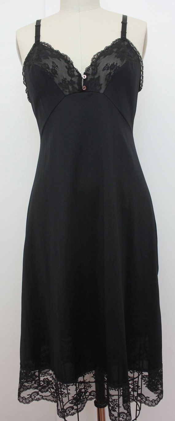 Vintage Black Full Slip, Bust is trimmed with Lace L… Gem