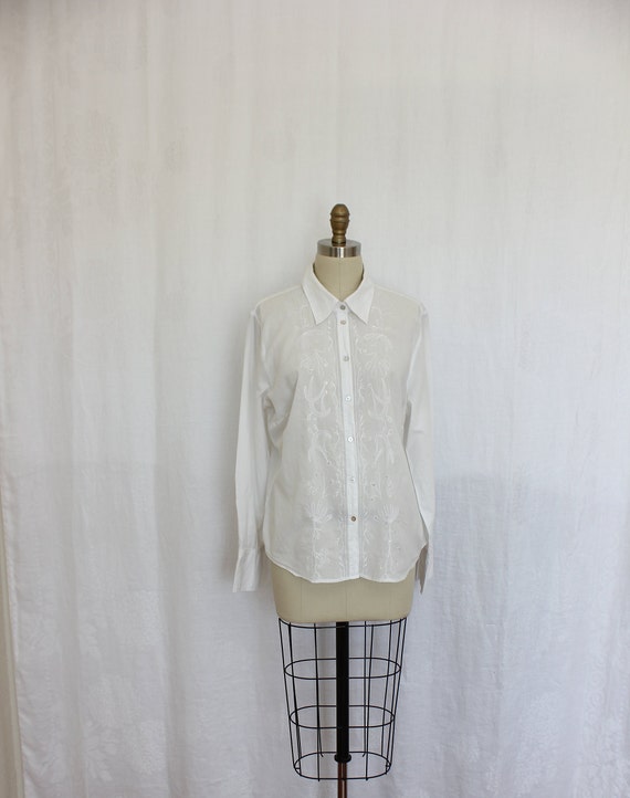 Gloria Vanderbilt white long sleeves blouse size … - image 1