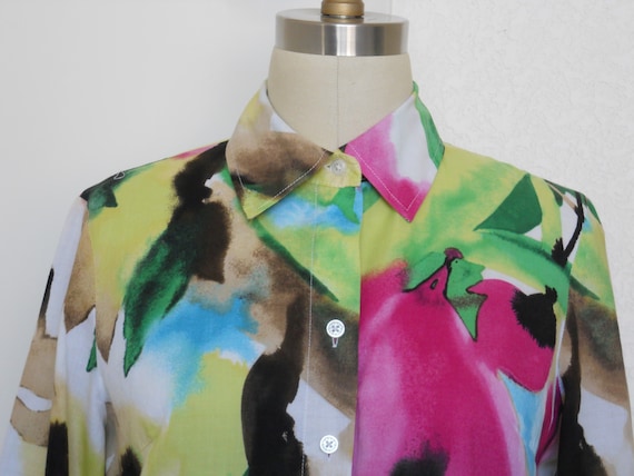 vintage blouse with colorful water color style pa… - image 1
