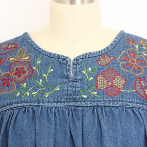 vintage denim blue embroidered tent dress size   medium