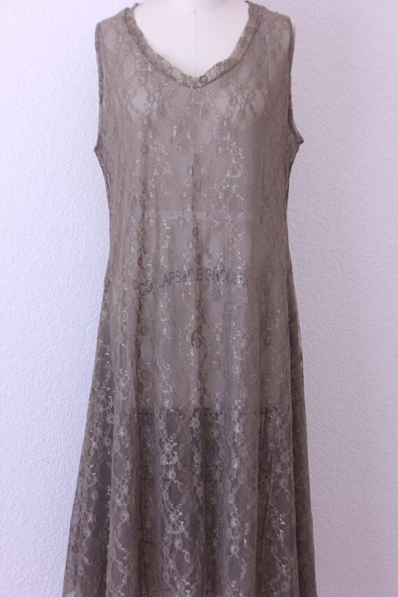 Vintage Lace Dress in Cement Green Assymetrical H… - image 8