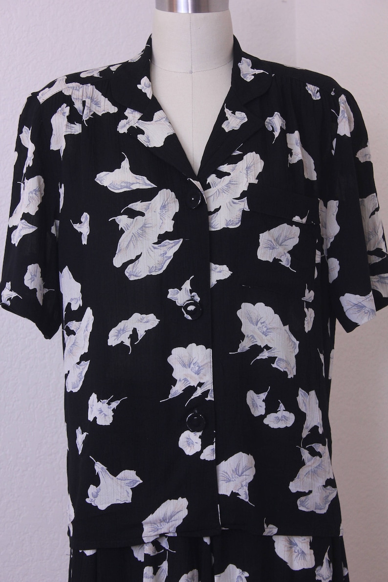 1980s Carole Little Blouse and Skirt with floral Design