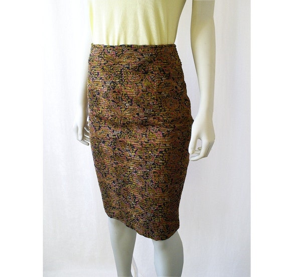 Vintage Skirt, Floral Printed Pleated Pencil - image 1