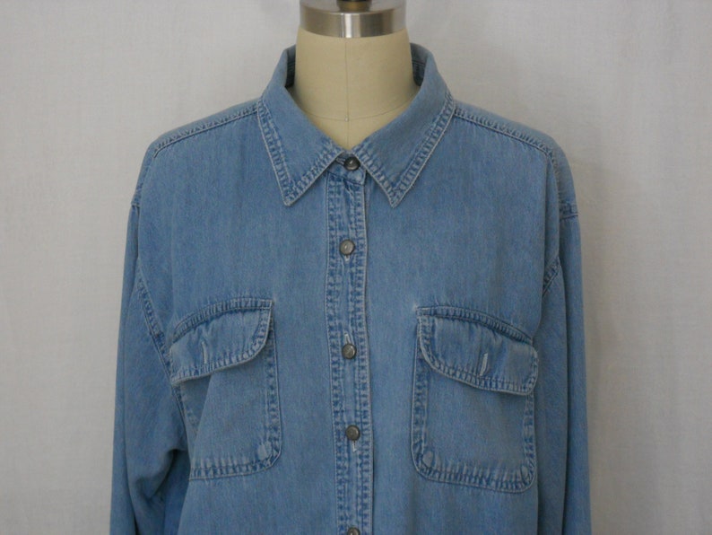 vintage blouse in soft denim blue cotton long sleeves by St. John size 16W image 1