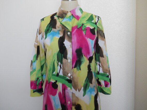 vintage blouse with colorful water color style pa… - image 8