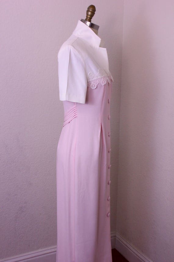 fitted lace wedding dress Vintage Dress Barn Black Slinky Maxi Dress with Pink Floral Graphic an –  The Thrifty Hippy main image 1