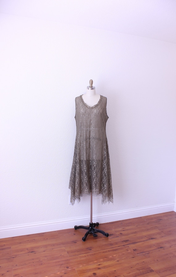 Vintage Lace Dress in Cement Green Assymetrical H… - image 1