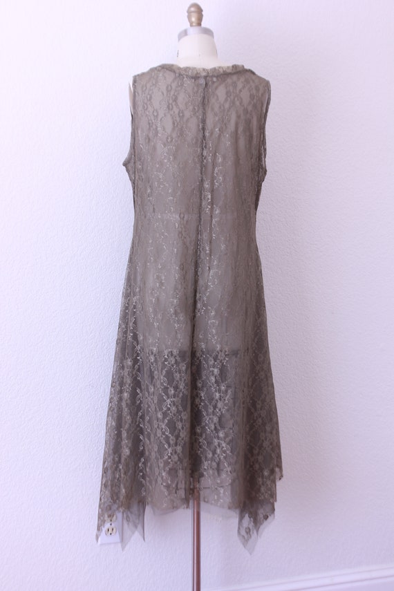 Vintage Lace Dress in Cement Green Assymetrical H… - image 5