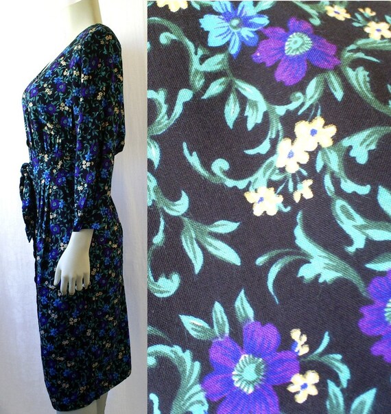 vintage dress, black floral print circa 1980's - image 4