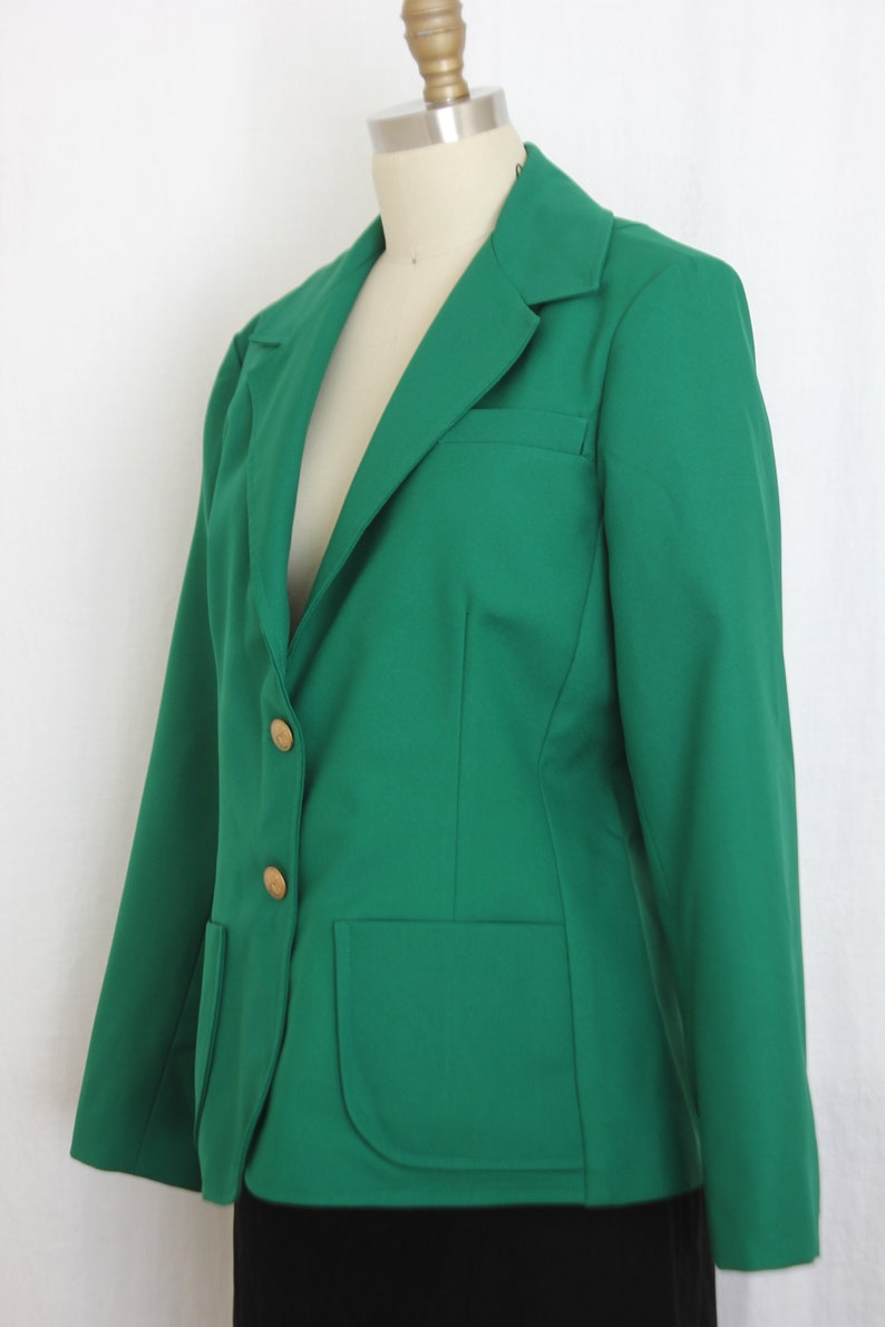 1980s womens blazer in dark emerald gold tone buttons image 2