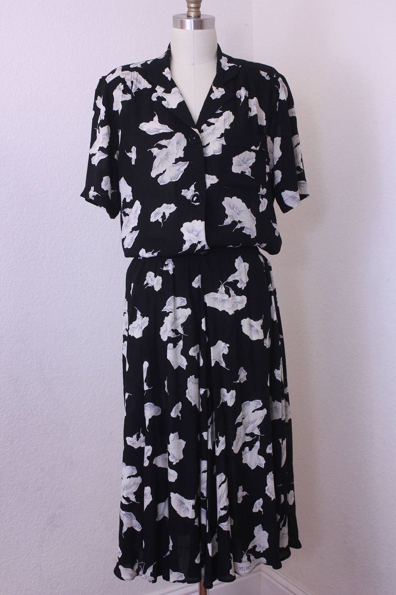 1980s Carole Little Blouse and Skirt with floral Design