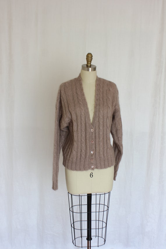 vintage knit button down cardigan with cable desig