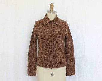 Cardigan knitted  brown collared