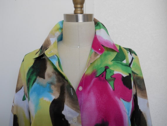 vintage blouse with colorful water color style pa… - image 2