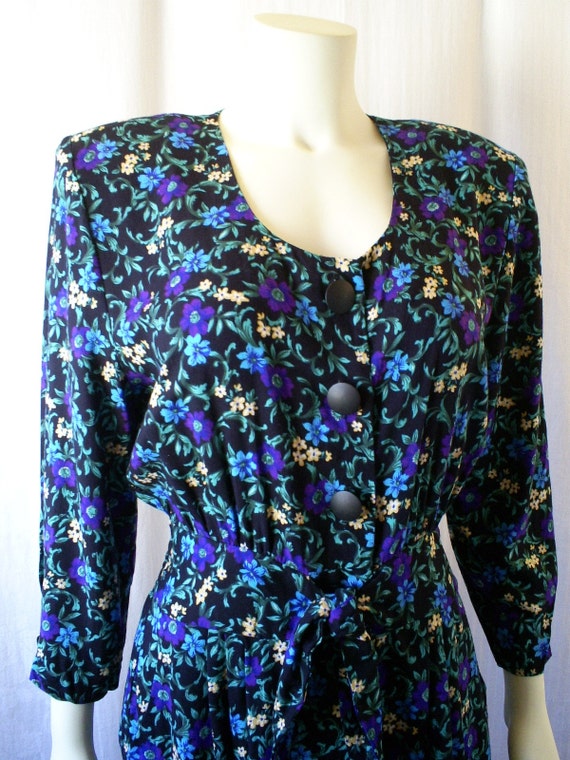 vintage dress, black floral print circa 1980's - image 2