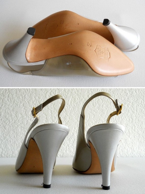 vintage 1980s Raphael slingback heels, white and … - image 5