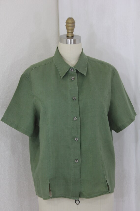 Vintage  flax linen collared blouse  forest green… - image 6