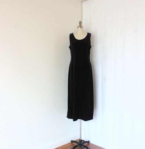 vintage black maxi evening dress plush velvet sle… - image 1