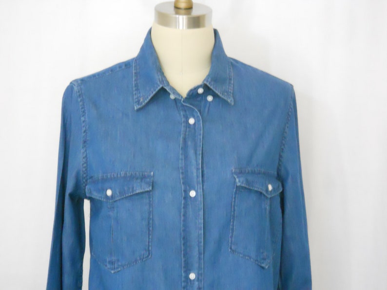 vintage Route 66 womens dark blue denim blouse long sleeves size medium image 5