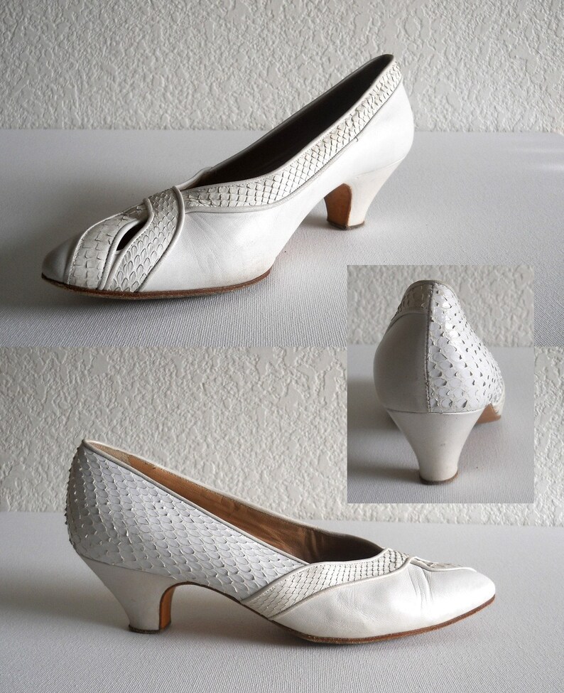 vintage 1960s designer pumps in white snake skin by Maud Frizon image 4