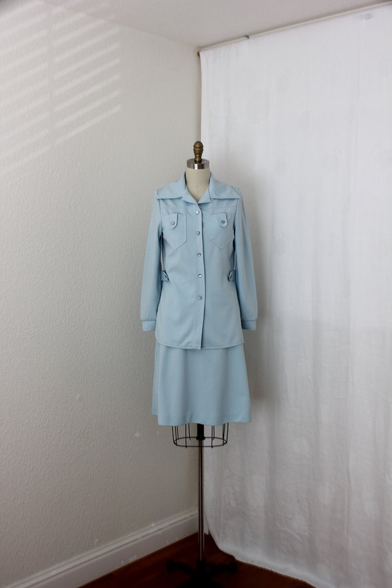 1960s Jack Winter blouse and skirt in pastel blue