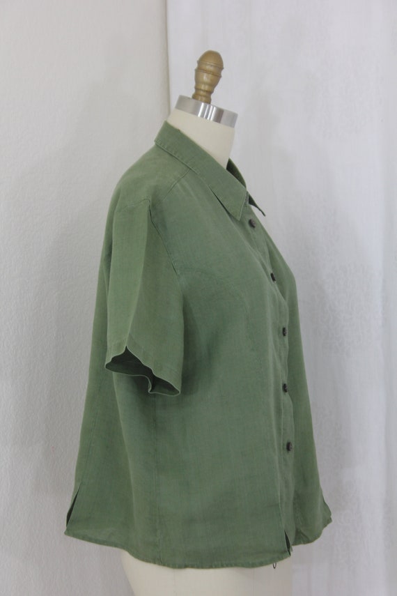 Vintage  flax linen collared blouse  forest green… - image 5