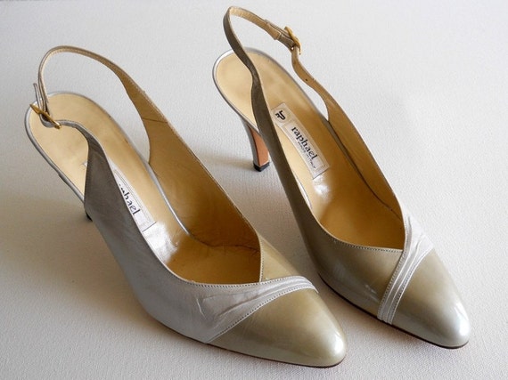 vintage 1980s Raphael slingback heels, white and … - image 1