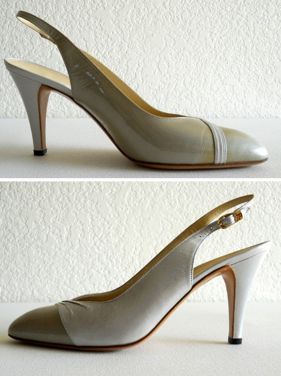 vintage 1980s Raphael slingback heels, white and … - image 2