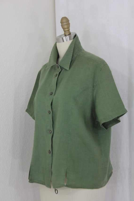 Vintage  flax linen collared blouse  forest green… - image 2