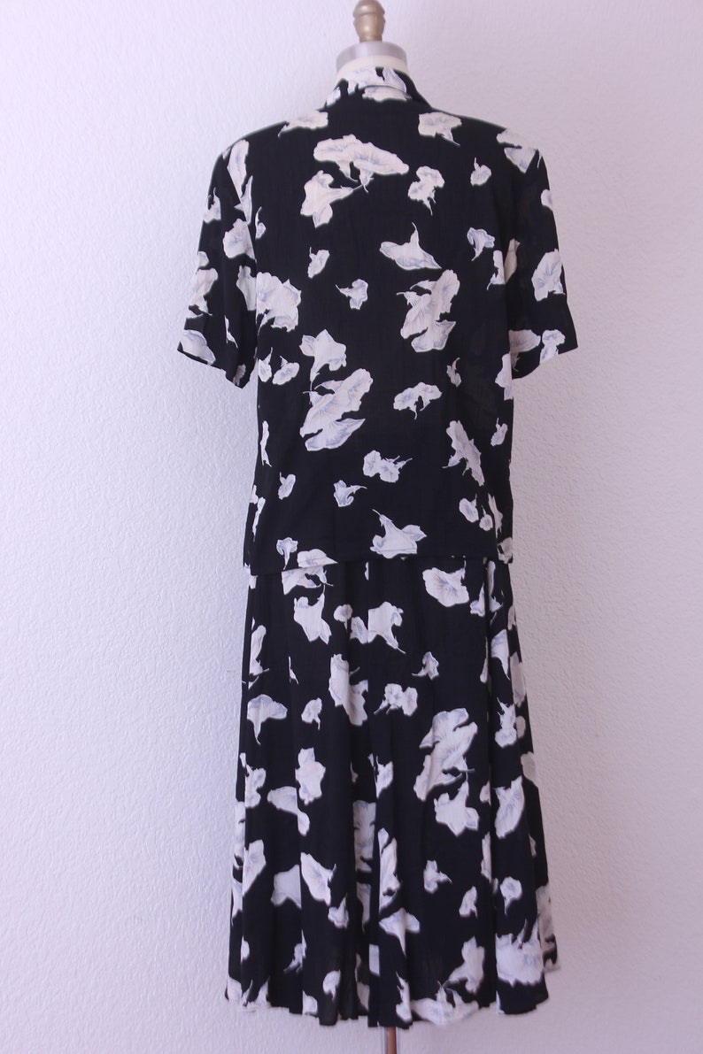 1980s Carole Little Blouse and Skirt with floral Design