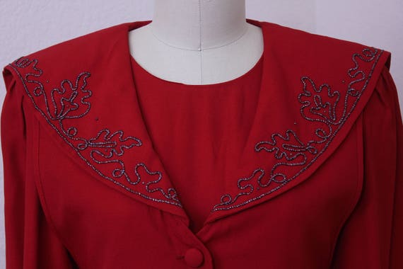 Vintage Red Dress Long Sleeves Maxi Metallic  Cor… - image 9