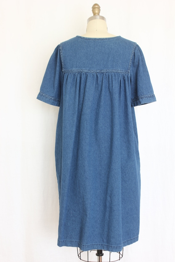 vintage denim blue embroidered tent dress size   … - image 6