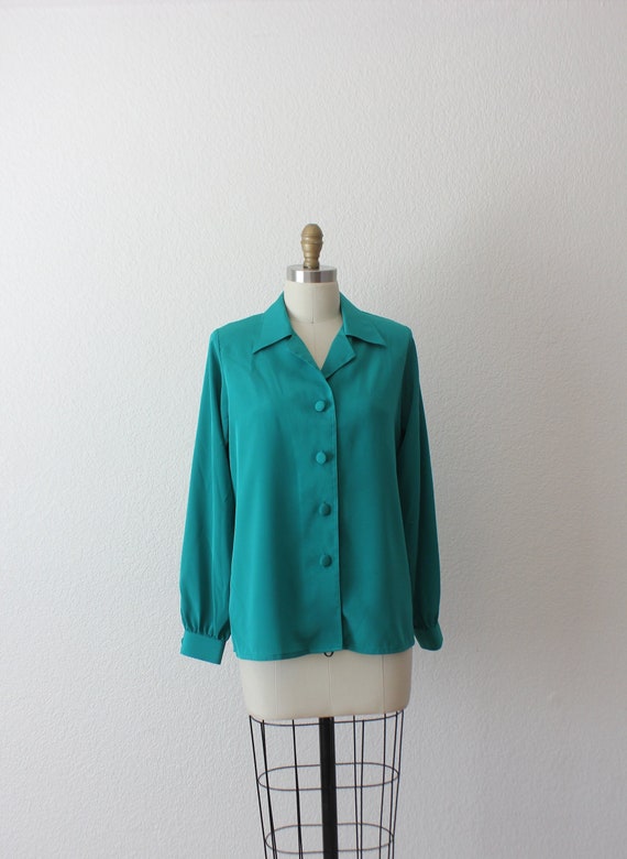 Emerald green secretary collared long sleeves blou